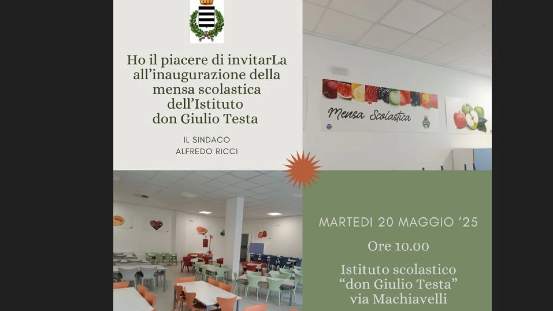 Venafro: si inaugura la nuova mensa scolastica dell'Istituto Don Giulio Testa.